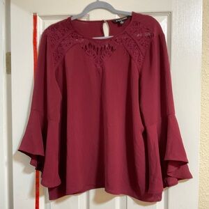 41 Hawthorn Burgundy Lace Accent Blouse
